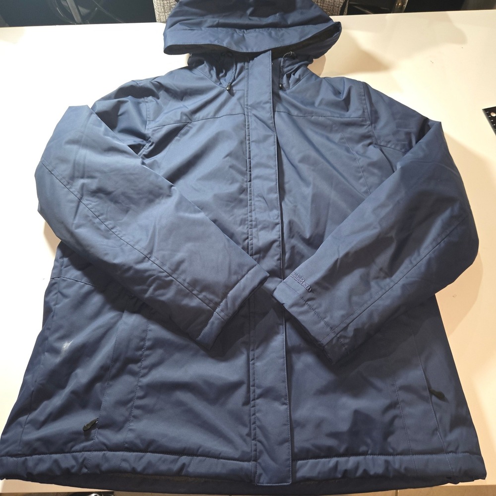 LL Bean Wildcat 3-in-1 Jacket Shell Navy Blue Fleece Lined Hooded XL Reg 271136